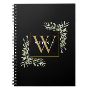 Goldmonogramm Elegantes Eukalyptusgrün Schwarz Notizblock