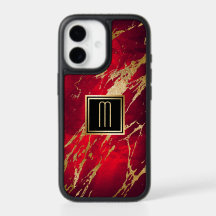 Goldmonogramm-Farben-Spritzer auf Rot