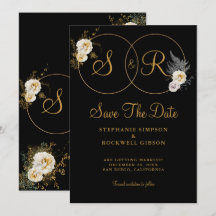 Goldmonogramm für die erste Hochzeit mit schwarzem