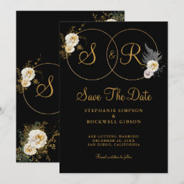 Goldmonogramm für die erste Hochzeit mit schwarzem Save The Date