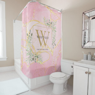 Goldmonogramm Grünes Pink Achat Geode Duschvorhang