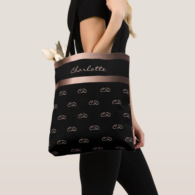 Goldmonogramm-Initialname der schwarzen Rose Tasche (Von Nahem)