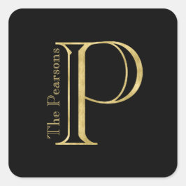 Goldmonogramm P und Name auf einer beliebigen Farb Quadratischer Aufkleber