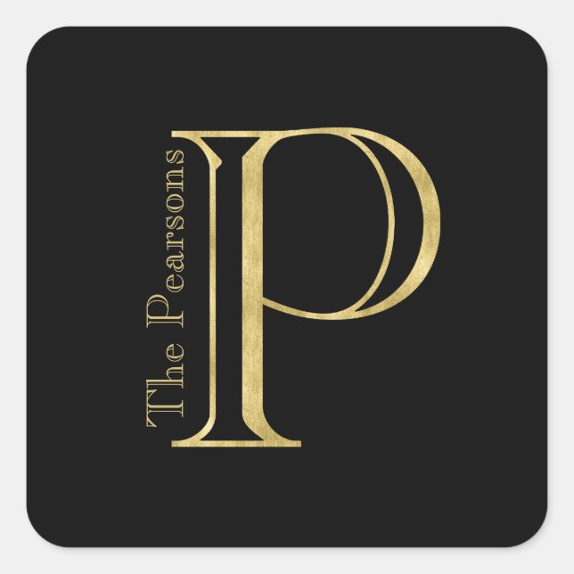 Goldmonogramm P und Name auf einer beliebigen Farb Quadratischer Aufkleber (Vorderseite)