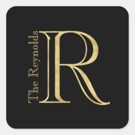 Goldmonogramm R und Name auf einer beliebigen Farb Quadratischer Aufkleber