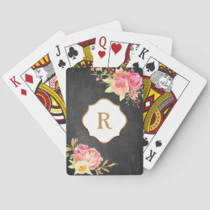 Goldmonogramm und Florales auf strukturiertem Krei Spielkarten
