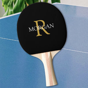 Goldmonogramm und weißer Name auf schwarz Tischtennis Schläger