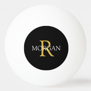 Goldmonogramm und weißer Name auf schwarz Tischtennisball