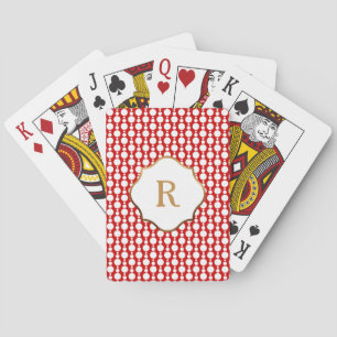 Goldmonogramm Weiße Kreise auf Rot Retro-Muster Spielkarten