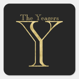 Goldmonogramm Y und Name auf einer beliebigen Farb Quadratischer Aufkleber