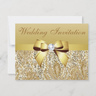 Goldmünzen, Bow & Diamond-Hochzeitseinladung Einladung