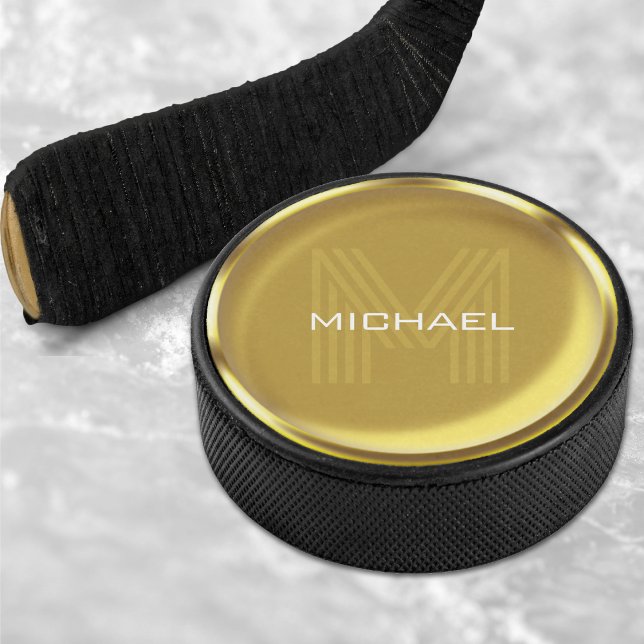 Goldmünzname Monogram Eishockey Puck (Gold Coin Name Monogram Initial Hockey Puck)