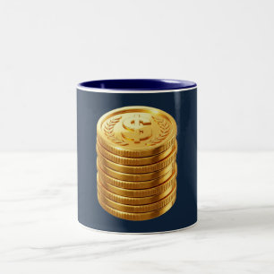 Goldmünzstapel Navy- und Gold-Tasse Zweifarbige Tasse