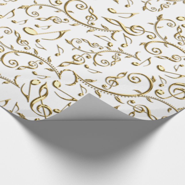 GoldMusiknoten auf kundenspezifischem Geschenkpapier (Ecke)