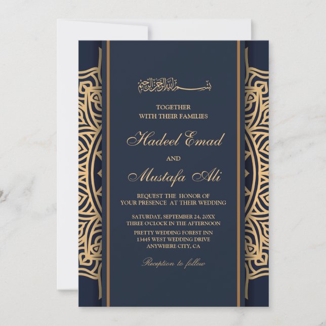 Goldmuster Nikah muslim Hochzeitseinladung Einladung (Vorderseite)