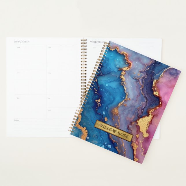 Goldname Abstrakt Modernes Blau Lila Rosa Chic Planer (Anzeige)