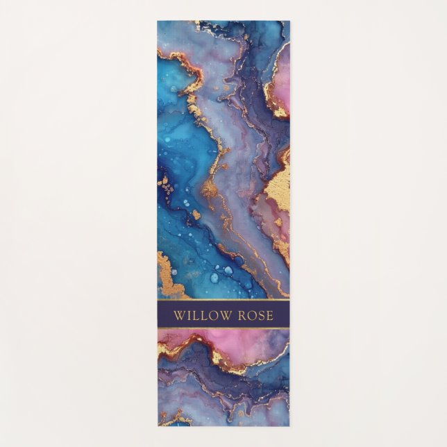 Goldname Abstrakt Modernes Blau Lila Rosa Chic Yogamatte (Vorderseite)