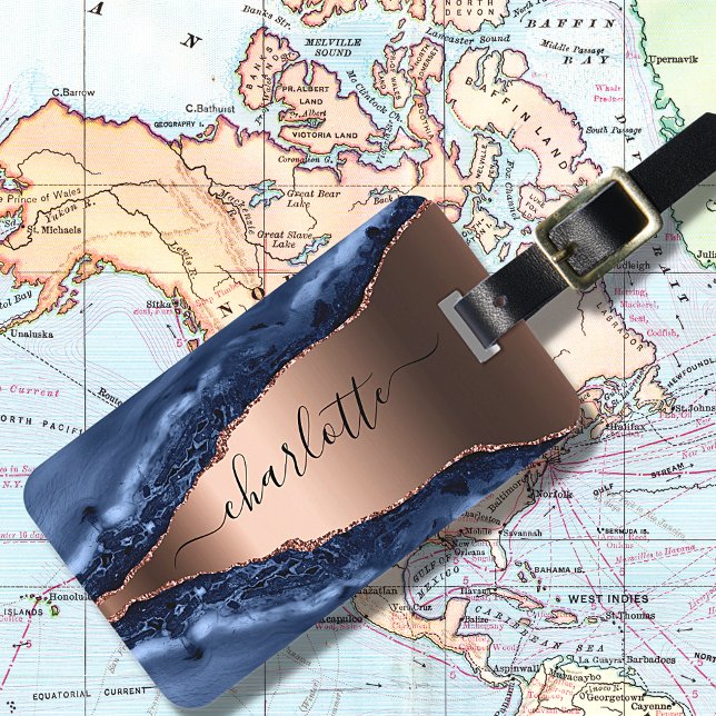 Goldnamensskript der Rose Blauer Marmor Gepäckanhänger (Von Creator hochgeladen)