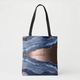 Goldnamensskript der Rose Blauer Marmor Tasche