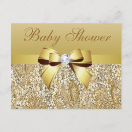 GoldPaillette, Bogen u. Diamant-Babyparty Einladung