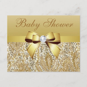 GoldPaillette, Bogen u. Diamant-Babyparty Einladung