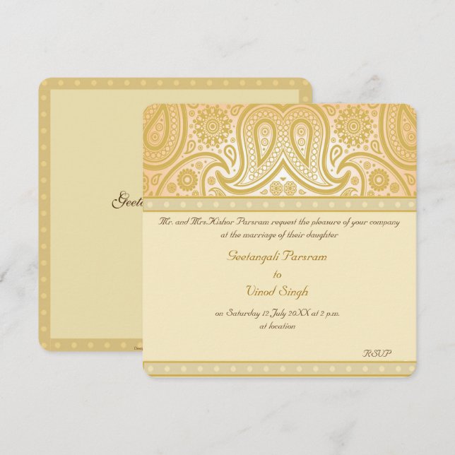 Goldpaisley Hindu Hochzeit Einladung (Vorne/Hinten)