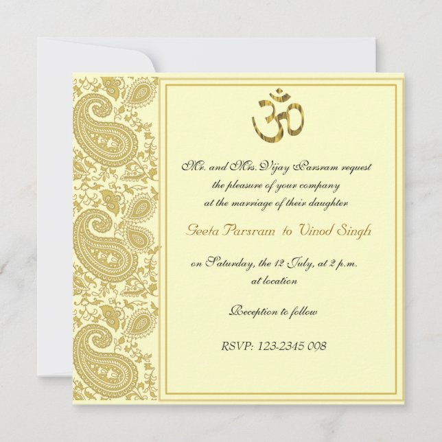 Goldpaisley Hindu Hochzeit Einladung (Vorderseite)