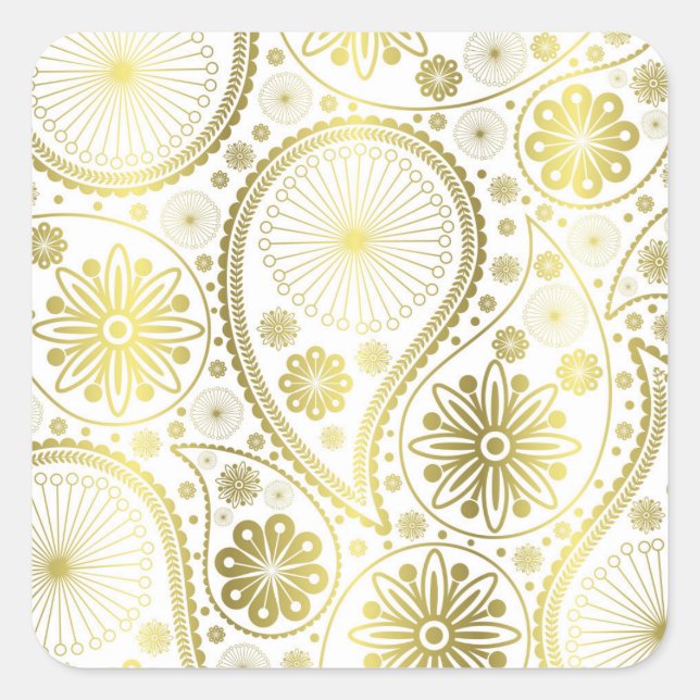 Goldpaisley-Muster Quadratischer Aufkleber (Vorderseite)