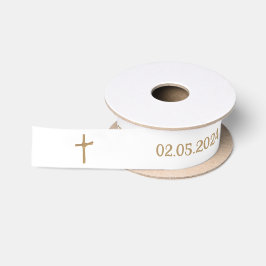 Goldpalm Cross Personalisierte Taufe Satinband