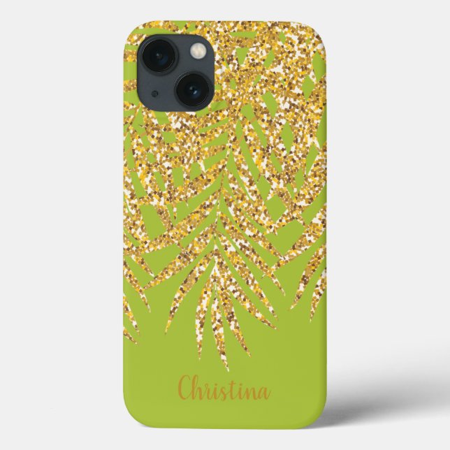 Goldpalm Fronds Name Personalisierte Chartreuse Case-Mate iPhone Hülle (Rückseite)