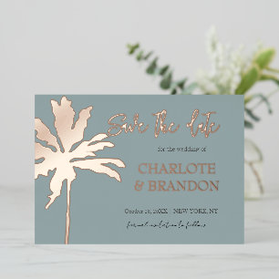 Goldpalm Tree Beach Hochzeit Save the Date Folieneinladung