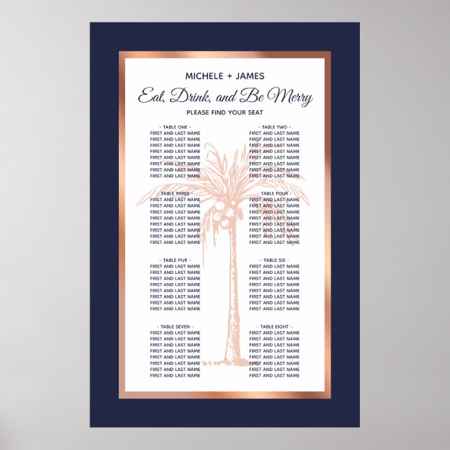 Goldpalme-Hochzeitstabelle für tropische Rose Poster (Vorne)