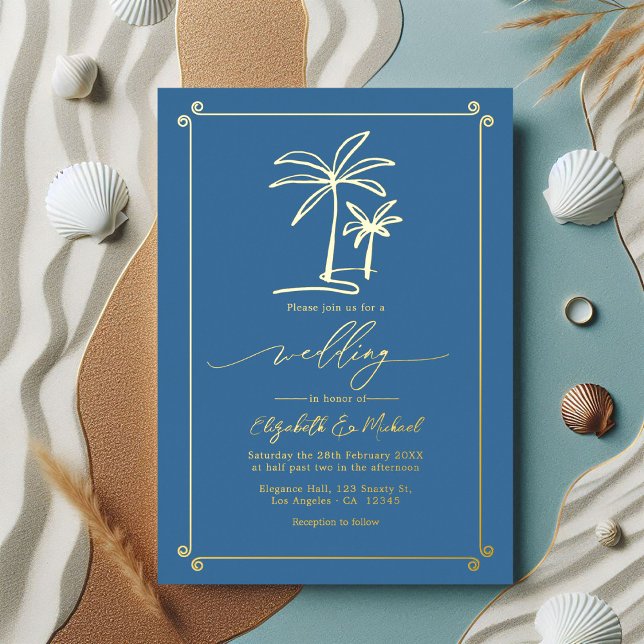 Goldpalme Tree Coastal Chic Hochzeit Folieneinladung (Gold Palm Tree Coastal Chic Wedding Foil Invitation)