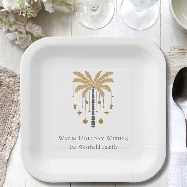 Goldpalme Tree Warm Holiday wünscht Party Pappteller (Gold Palm Tree Warm Holiday Wishes Paper Plate)