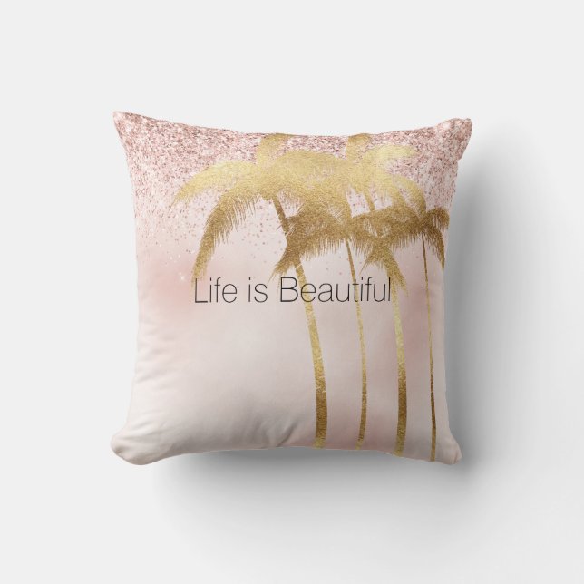 Goldpalme Trees Pink Ombre Glitzer Kissen (Vorderseite)