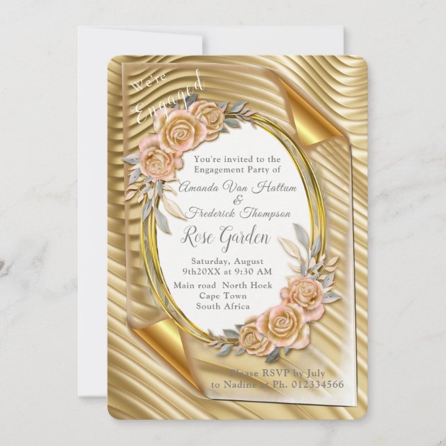 Goldpapier mit eleganten Rose Einladung (Vorderseite)