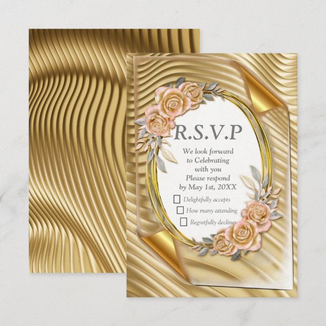 Goldpapier mit eleganten Rose RSVP Karte (Vorne/Hinten)
