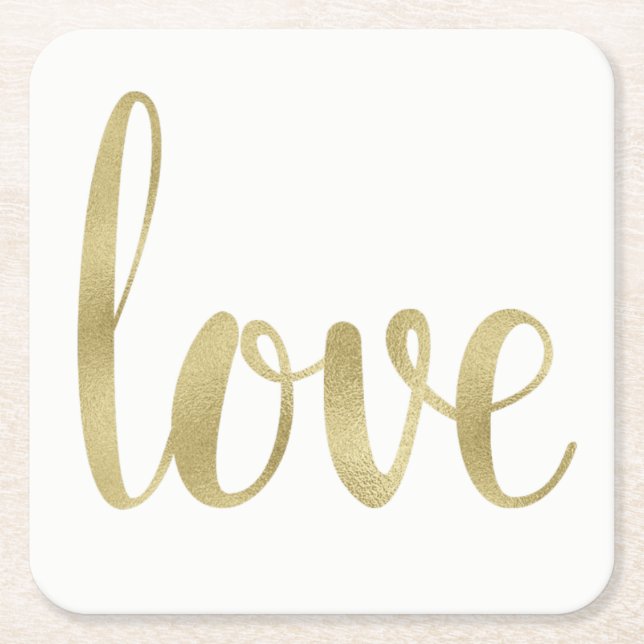GoldpapierUntersetzer, Liebe, Folien-Schriftart Rechteckiger Pappuntersetzer (Vorderseite)