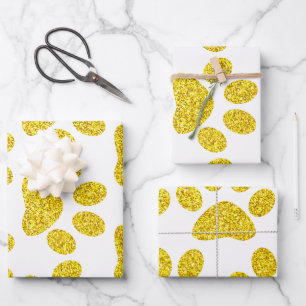 Goldpaw-Druckmuster Golden White Niedlich Glittery Geschenkpapier Set