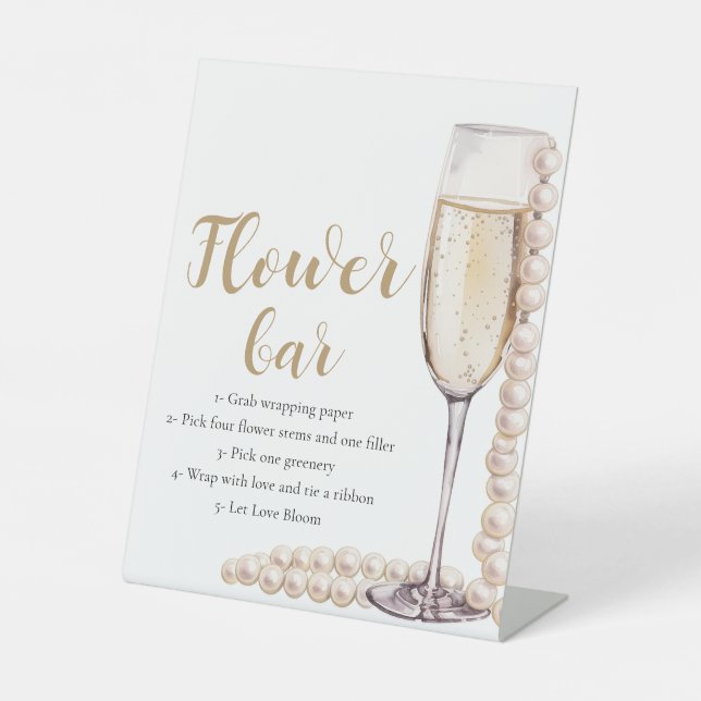 Goldperlen & Prosecco Champagner Blume Bar Sockelschild (Vorderseite)