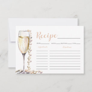 Goldperlen und Prosecco Brautparty Rezept-Karte Einladung