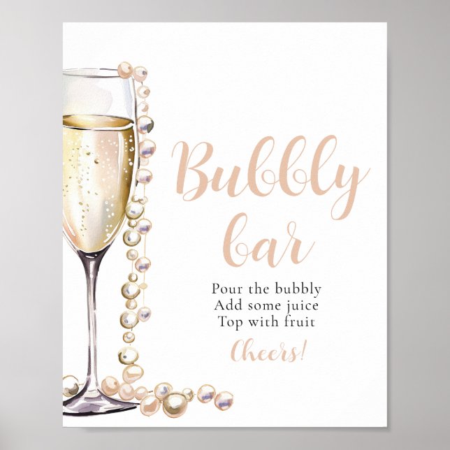 Goldperlen und Prosecco Champagner Bubbly Bar Sign Poster (Vorne)