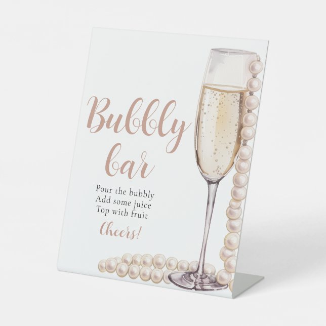 Goldperlen und Prosecco Champagner Bubbly Bar Sign Sockelschild (Vorderseite)