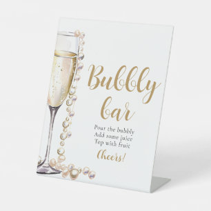 Goldperlen und Prosecco Champagner Bubbly Bar Sign Sockelschild