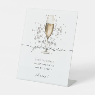 Goldperlen und Prosecco Mimosa Pimp Ihr Prosecco Sockelschild