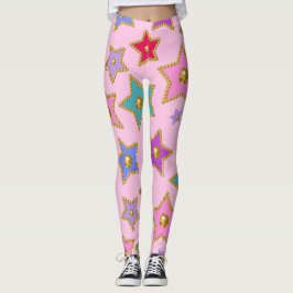Goldperlen verzierte Farbsteine auf rosa Erde Leggings