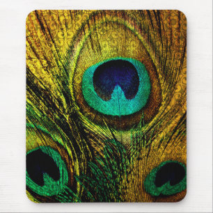 Goldpfau-Feder-Muster-Mausunterlage Mousepad