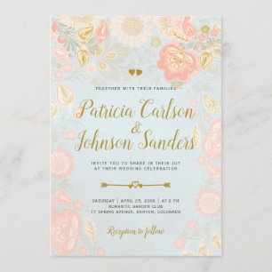 Goldpfirsich und Blush Spring Blooms Hochzeit Einladung