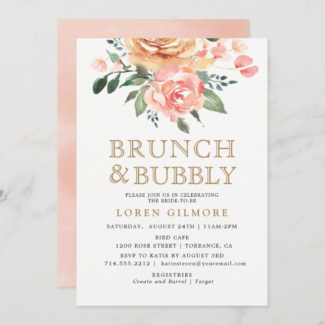 Goldpfirsichblütendusche Einladung (Vorne/Hinten)