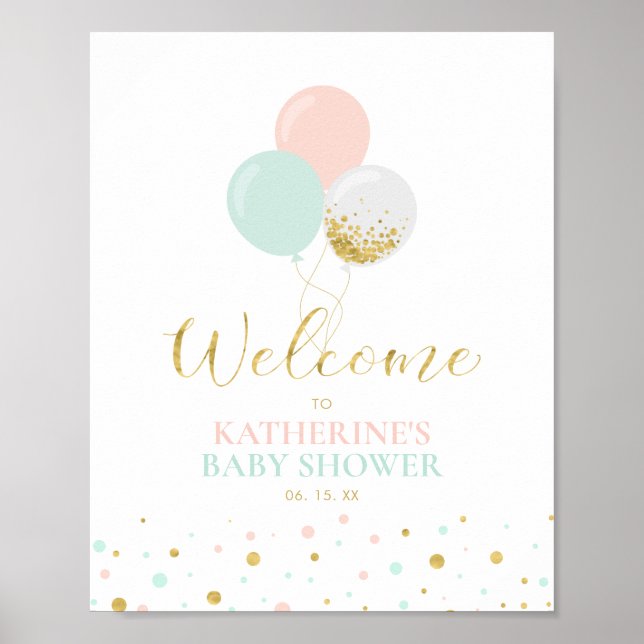 Goldpinke Minze Geschlechtsneutrale Babydusche Wil Poster (Vorne)